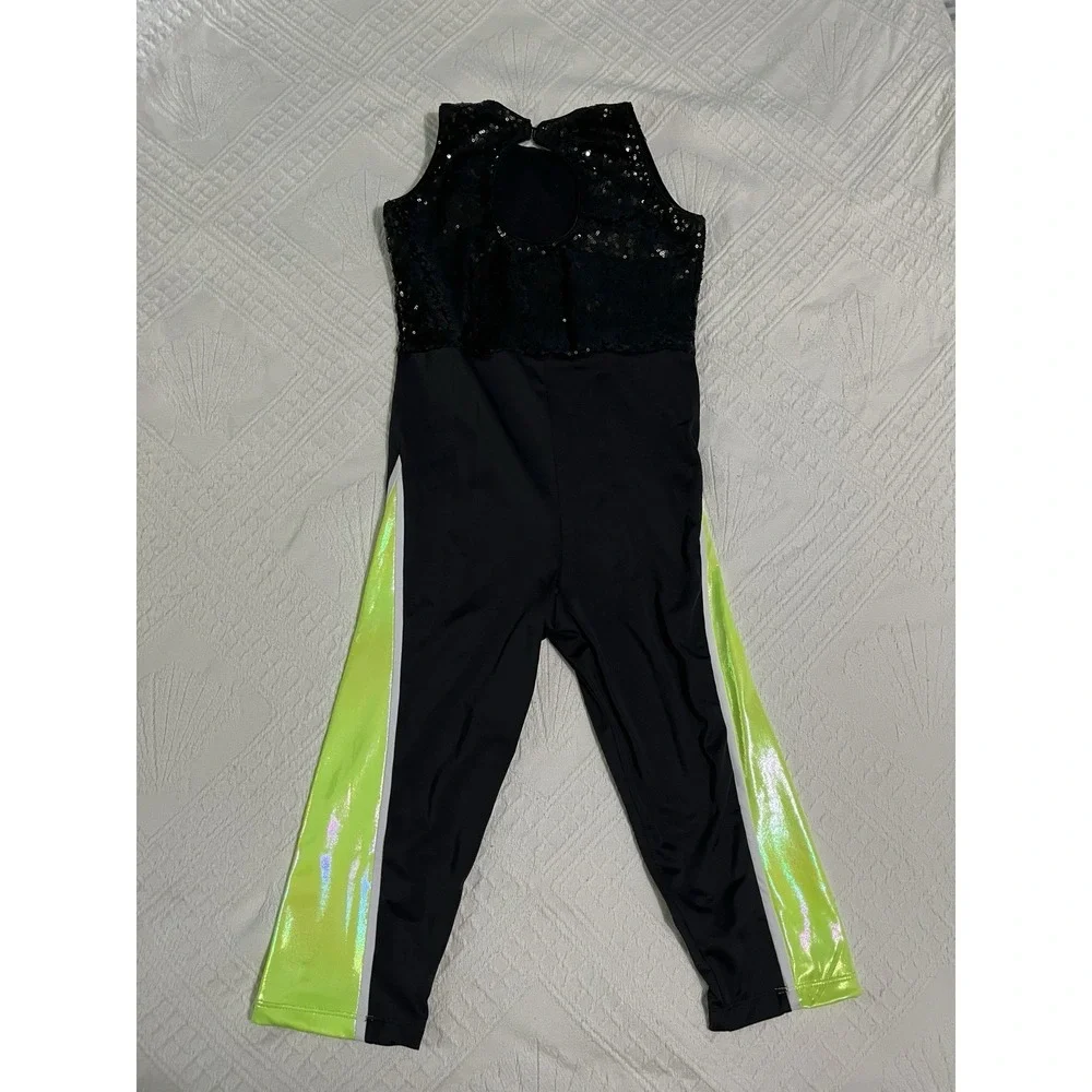 Revolution Girls Neon Green/Black Sequin Jacket Unitard Set Polyester LC RC25789